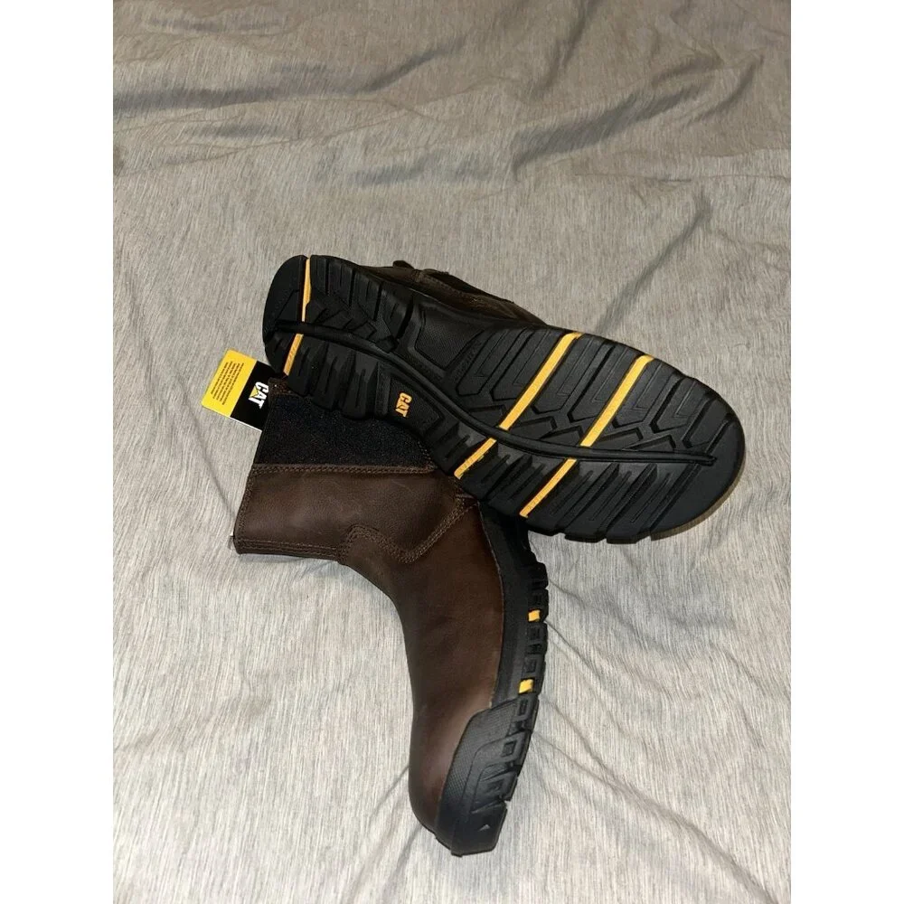 CAT Caterpillar Brown Wheelbase Soft Toe Slip On Outdoor Work Boots Men Size 7.5